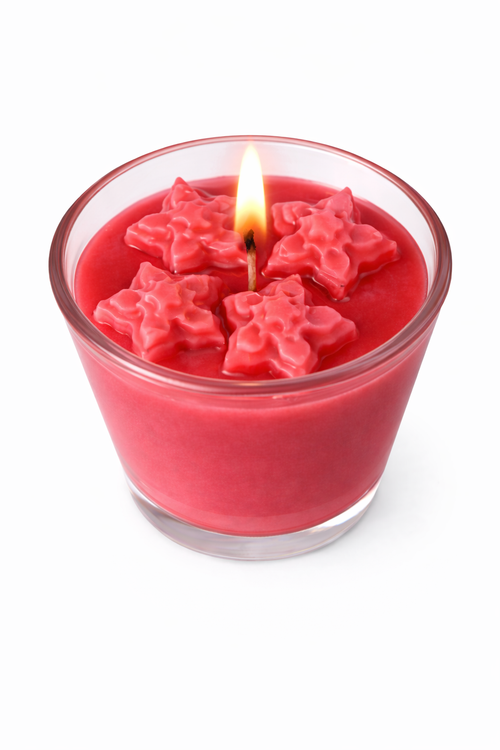 Vela aromática de frutas Vertical Essence’s en vaso de cristal, cera vegetal artesanal con colores frutales, aroma dulce y fresco, diseño elegante y natural para ambientación.