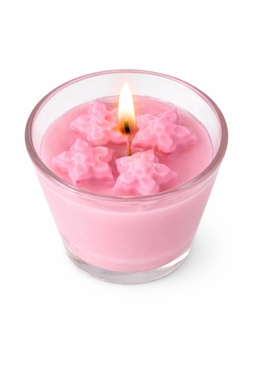 Vela aromática de frutas Vertical Essence’s en vaso de cristal, cera vegetal artesanal con colores frutales, aroma dulce y fresco, diseño elegante y natural para ambientación.