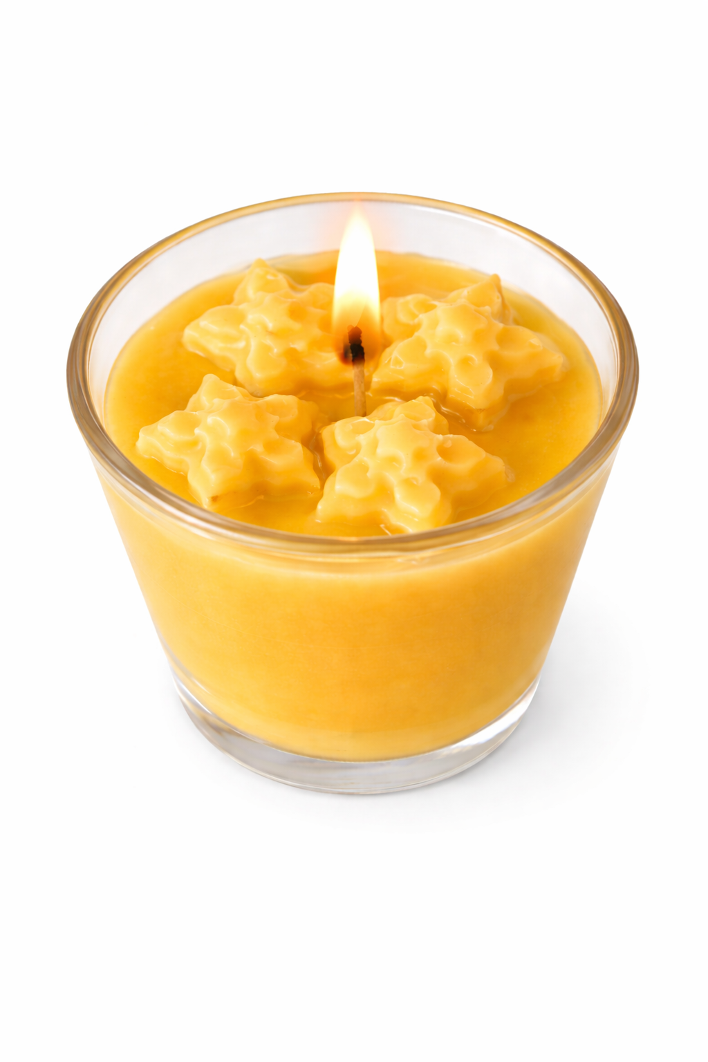 Vela aromática de frutas Vertical Essence’s en vaso de cristal, cera vegetal artesanal con colores frutales, aroma dulce y fresco, diseño elegante y natural para ambientación.