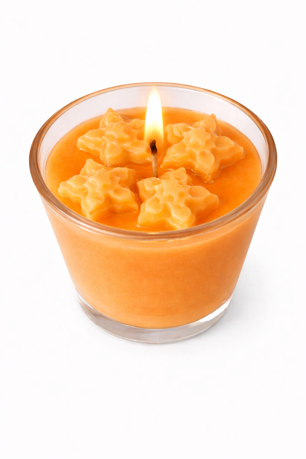 Vela aromática de frutas Vertical Essence’s en vaso de cristal, cera vegetal artesanal con colores frutales, aroma dulce y fresco, diseño elegante y natural para ambientación.